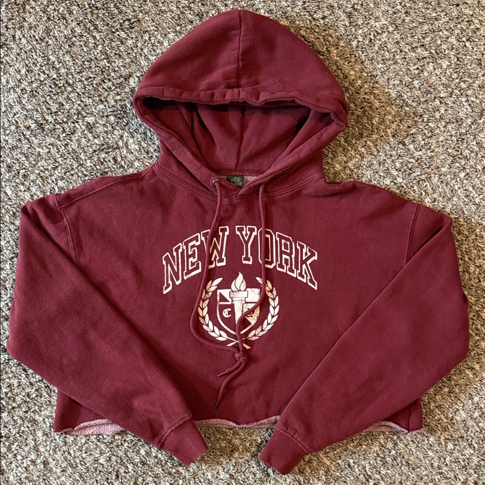 wild fable Cropped Hooded Sweatshirt - Burgundy